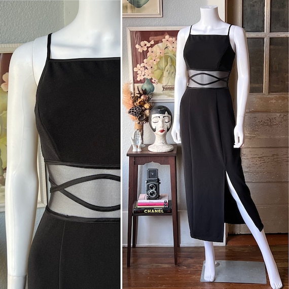 1990's Vintage Bari-jay Black Mesh Cut-out Maxi - Etsy