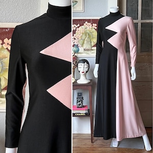 1960’s Vintage Alfred Werber Pink and Black Color Block Dress