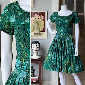 1950’s Vintage Alfred Shaheen Tropical Belted Dress