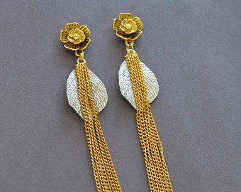 Gland d’or boucles d’oreilles, boucles d’oreilles géométriques Silve, feuilles pendantes boucles d’oreilles, longues boucles d’oreilles pendantes, boucles d’oreilles, bijou, or Dangles