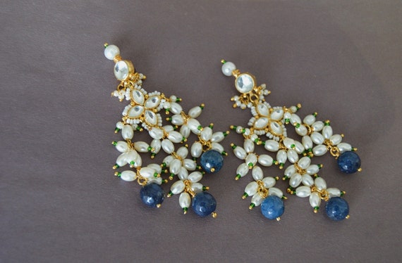 Kundan Earrings With Diamantes And Pearl Drop – Vasundhara Fashion Jewelry