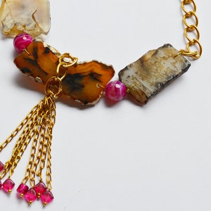 Druzy Agate Slice Choker, Gold Tassel Necklace, Colorful Necklace, Gold Statement Necklace, Bold Necklace, Indian Jewelry, Unique Necklace image 3