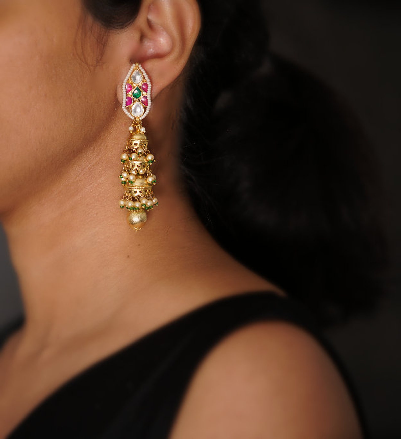 Gold kundan jhumka earrings Clearance