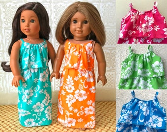 Hawaiian Print Maxi Dress for 18" Dolls Like American Girl, Strappy Layered Doll Dress, Cute Trendy Tropical Vacation Doll Clothes