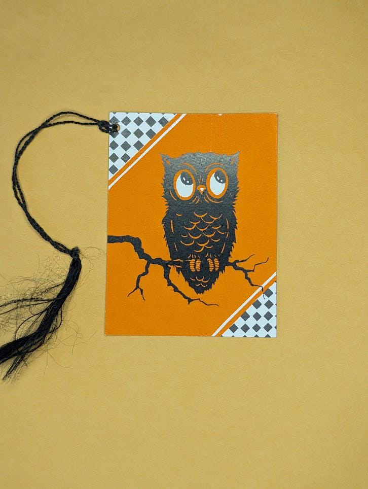 Vintage Halloween Big Eye Hoot Owl Bridge Tally