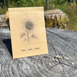 Custom Thank You Favors. Sunflower Seed Packets with Custom Names and Dates for Showers, Parties, Events, Weddings, or Just Because