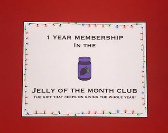 Jelly of the Month Club Greeting Card (Flat/No Fold) Christmas Card, Gag Gift, Holiday