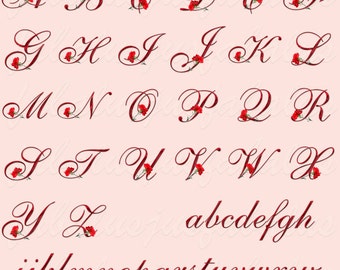 Alphabet Letters Numbers January Birthday Flower Carnation Alphabet Font Clip Art Digital Download Scrapbooking Crafts