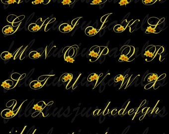 Alphabet Letters Numbers March Birthday Flower Daffodils Alphabet Font Clip Art Digital Download Scrapbooking Crafts