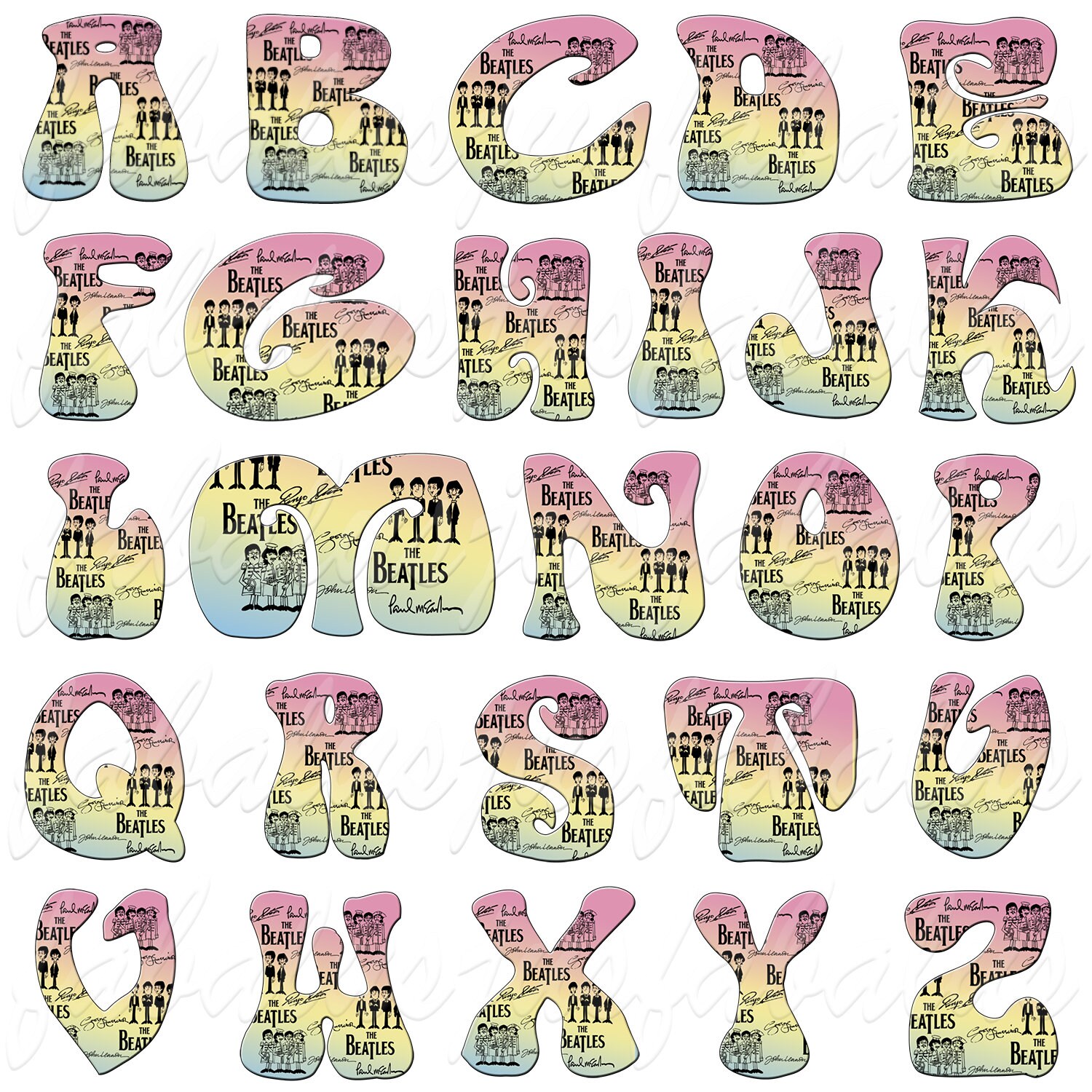 Alphabet Buchstaben Zahlen Satzzeichen Beatles Rock Musik Fab Etsy
