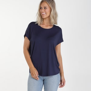 Women's Bamboo Shirt Relaxed Batwing Fit Navy Blue