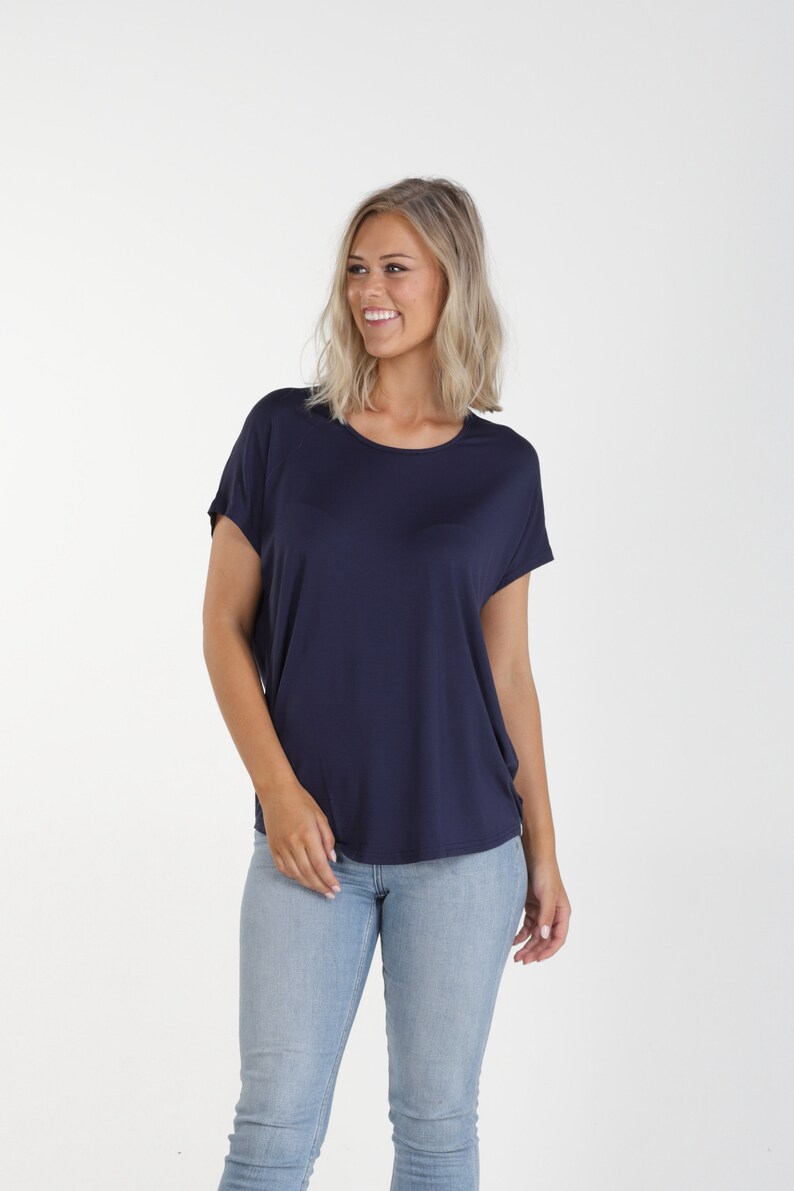 Women's Bamboo Shirt Relaxed Batwing Fit Navy Blue