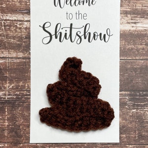 Crocheted poop novelty card. Handmade