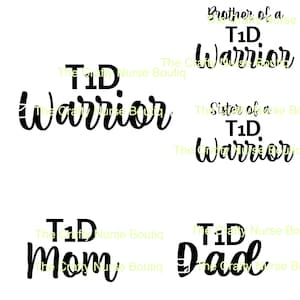 Type One Diabetes, T1D, 5 SVG file bundle, *digital files only, T1D warrior, T1D mom, T1D dad, T1D brother, T1D sister, T1D awareness