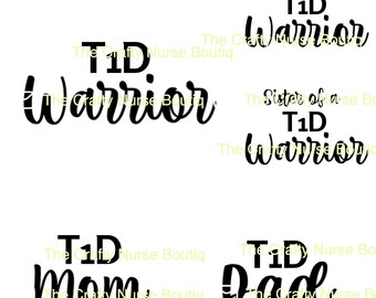 Diabetes tipo uno, T1D, paquete de 5 archivos SVG, *solo archivos digitales, guerrero T1D, mamá T1D, papá T1D, hermano T1D, hermana T1D, conciencia T1D