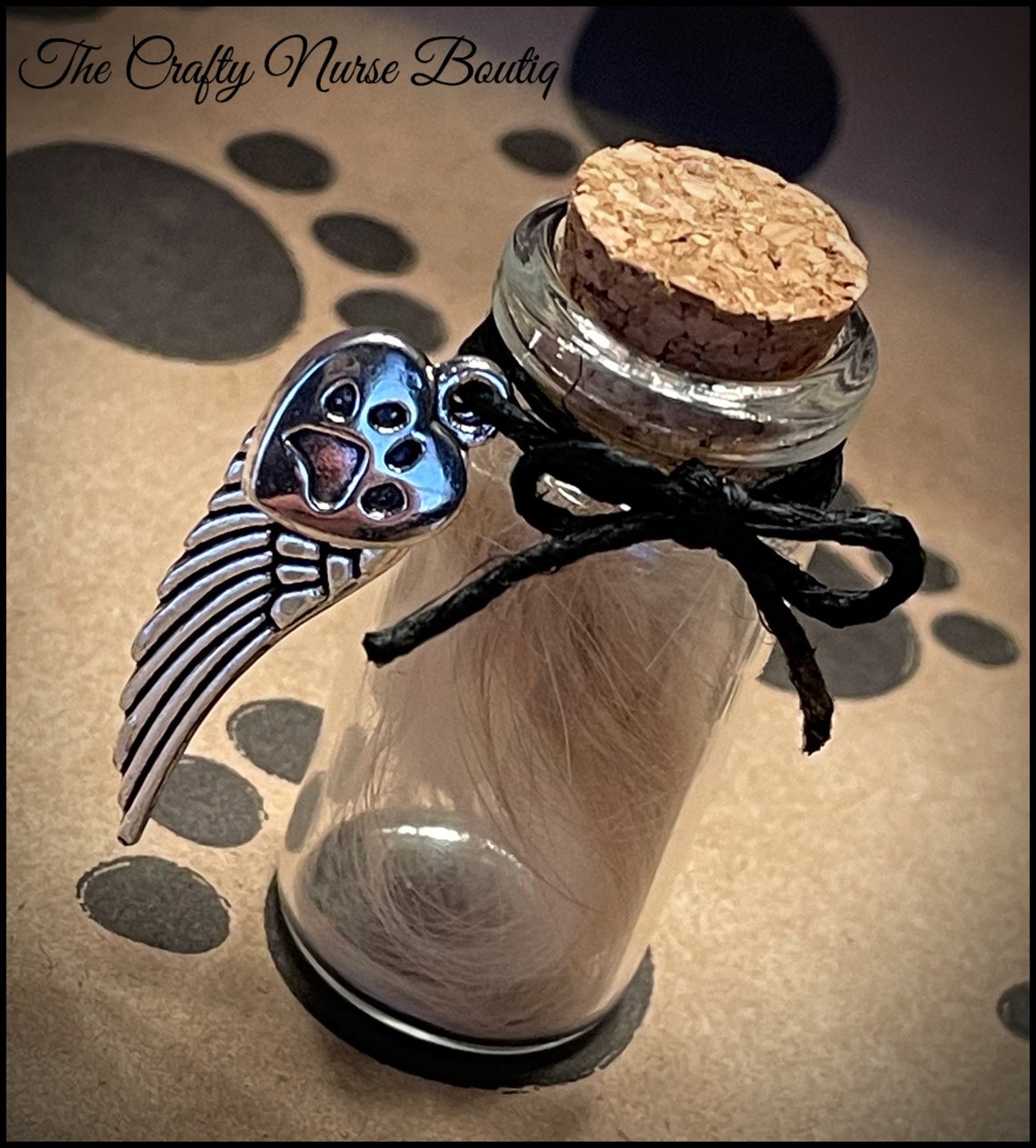 Small glass memorial bottle for pet hair. Etsy