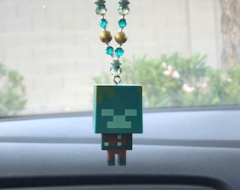 Rear view mirror hanging car charm || Video Game zombie inspired geeky nerdy unique cute dangle beaded jewelry aesthetic ornament decoration