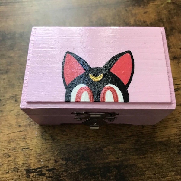 Anime box || Black cat kawaii cartoon cute character gift pop culture nerd geek weeb aesthetic wooden jewelry box trinket storage container