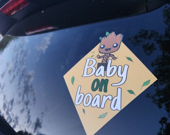 Baby on board car sticker || Mini tree waterproof laminate adhesive decal window trunk truck van cute child boy girl gift present accessory