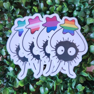 Soot sprite gay pride flag LGBTQ sticker // Adhesive cute anime aesthetic waterproof laminate drinking bottle laptop planner scrapbooking