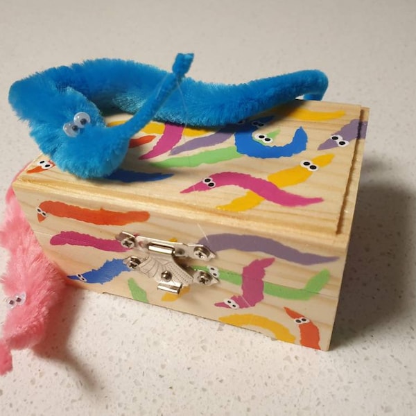 Worm box || squirmles magic kawaii funny gag gift colorful aesthetic wooden jewelry box trinkets storage container custom gift personalized