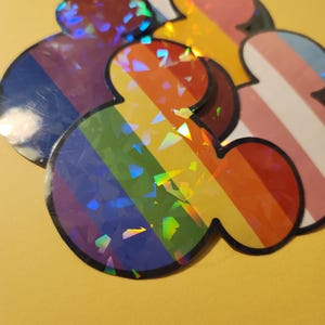 Mouse head gay pride flag LGBTQ sticker // Adhesive cute anime aesthetic waterproof laminate drinking bottle laptop planner scrapbooking