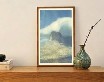 Southwestern Butte and Blue Sky Risograph Print Poster