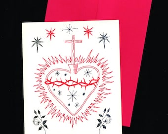 Celestial El Corazón Heart Illustrated Risograph Printed Greeting Card
