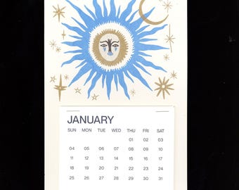 Vintage Blue Sun Risograph Tear-Off Calendar 2026