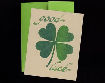 Good Luck Shamrock Risograph Printed Greeting Card