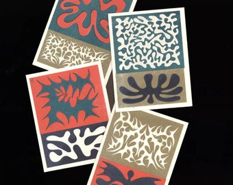 4-Pack Risograph Bold Color Abstract Shapes Greeting Cards
