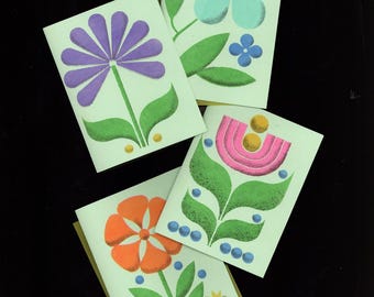 4-Pack Floral Risograph-Printed Cards