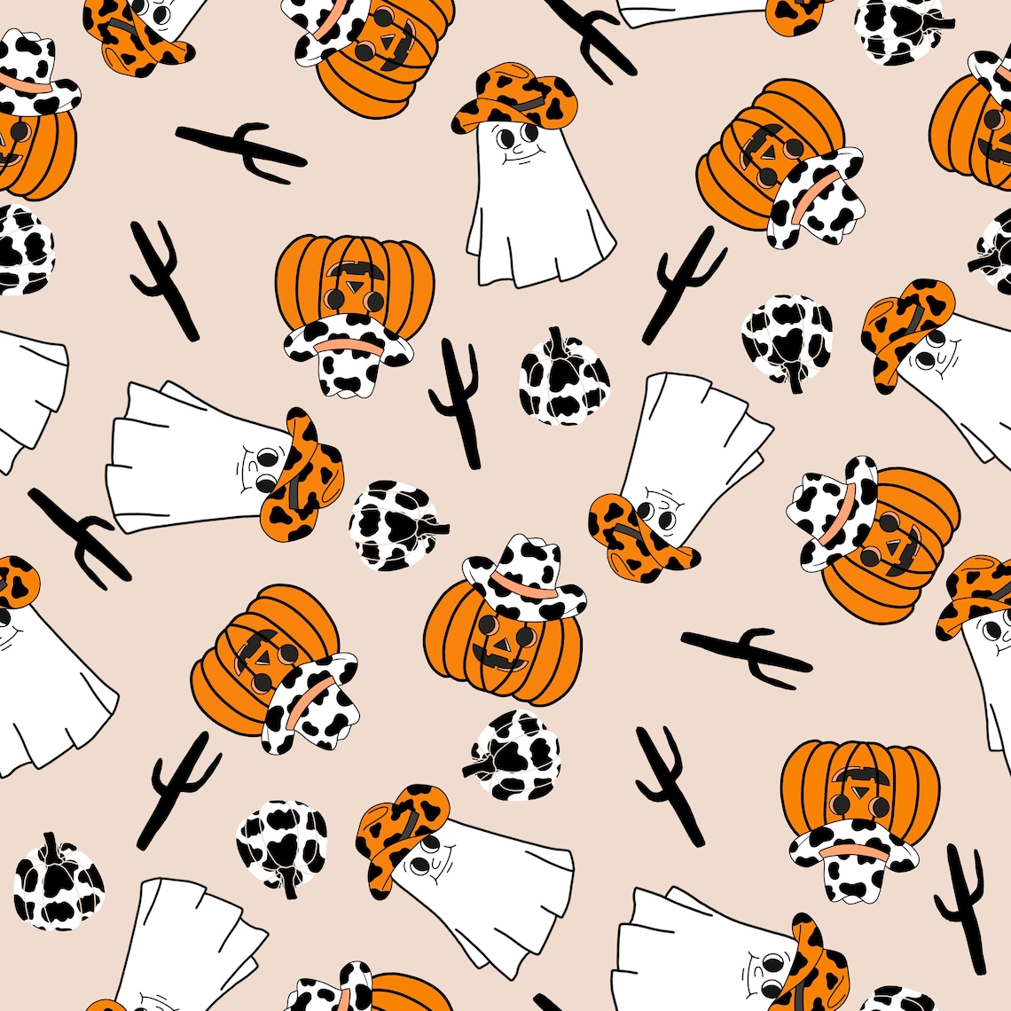 Western Halloween Spooky Season Country Ghost Cow Print Etsy