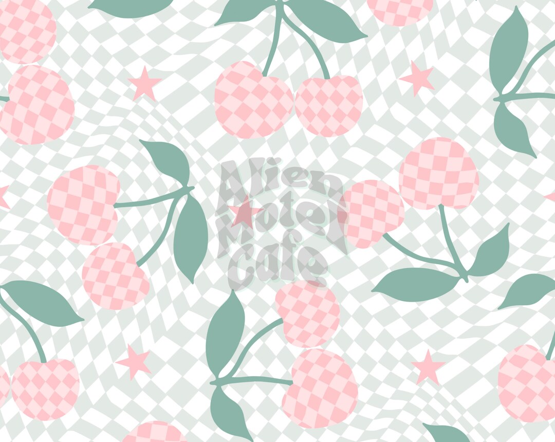 Danish Pastel Aesthetic Checkerboard Cherries Y2k Seamless Repeat