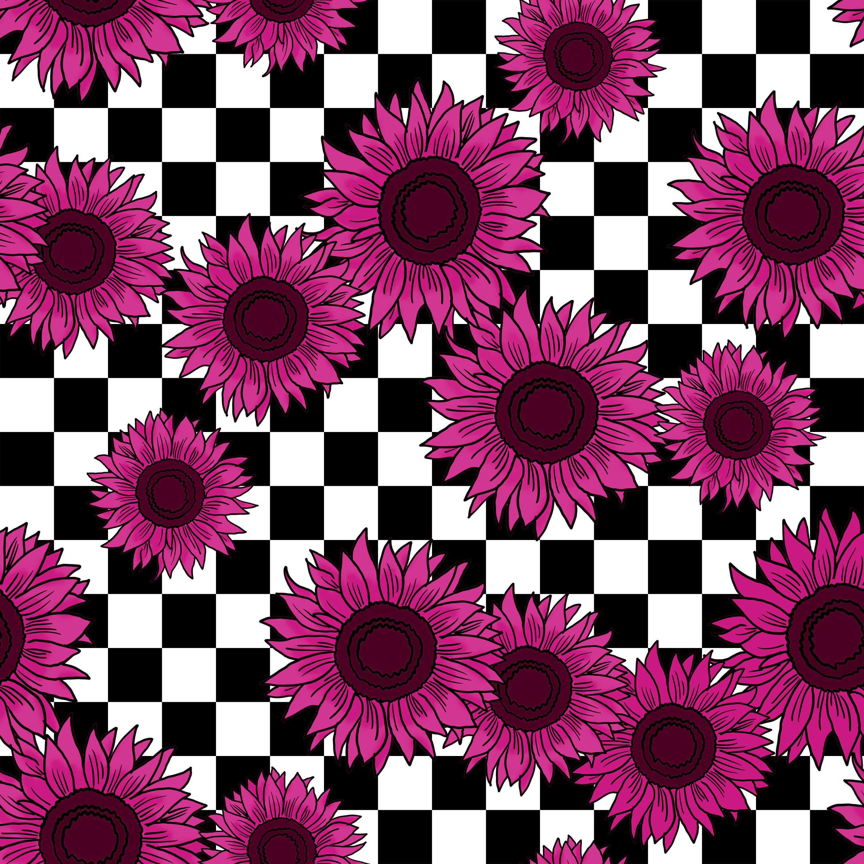 checkerboard with sunflowers