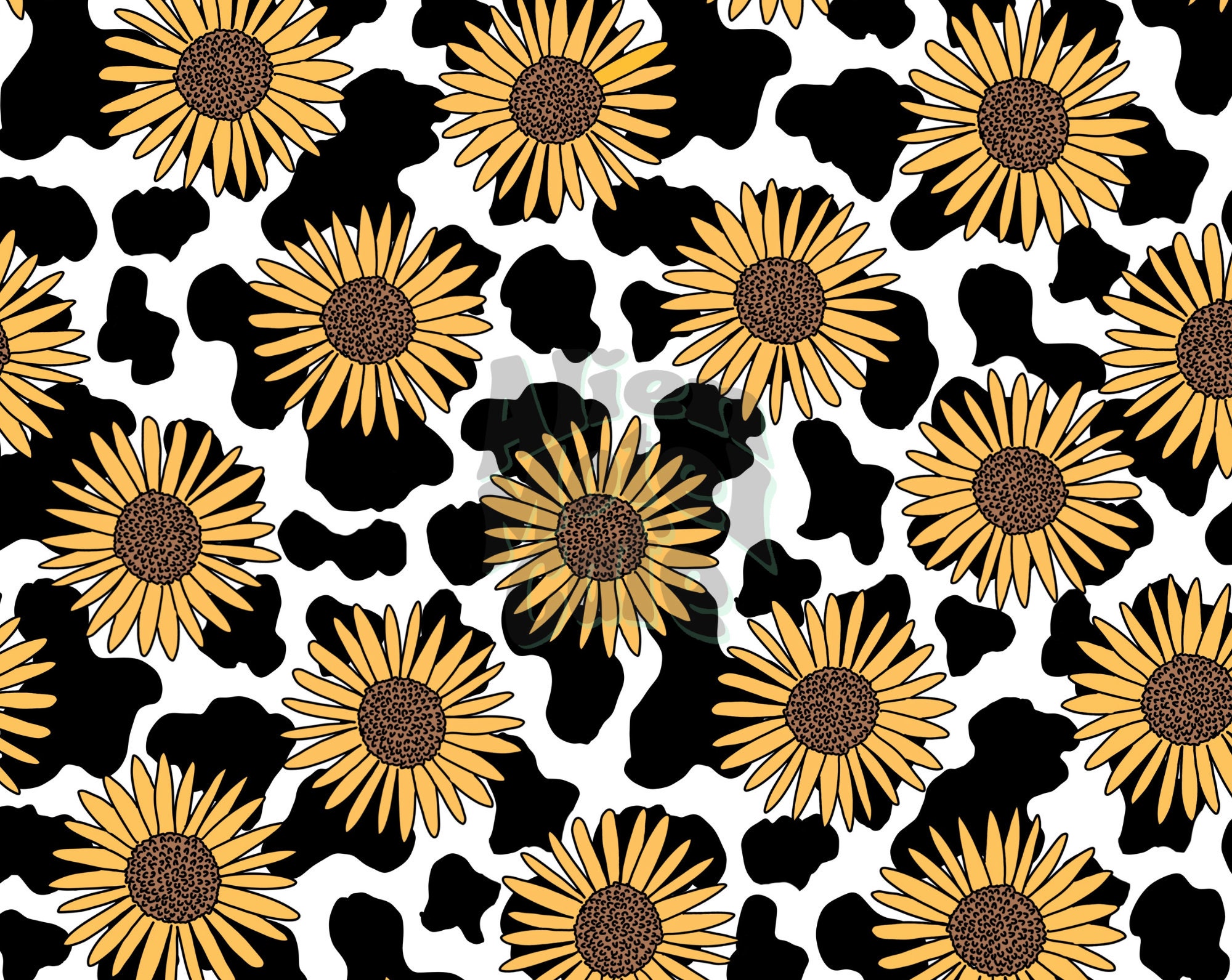 Sunflowers Cow Print Seamless Repeat Digital Pattern Repeat 