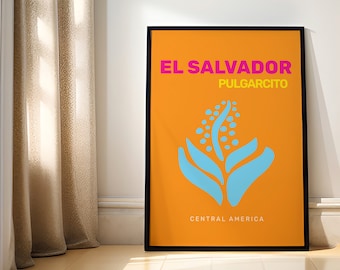 El Salvador Travel Poster, Central America Art, Maximalist Decor (Digital Download)