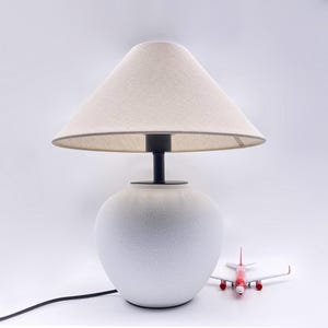 GDMES T036, Beige color fabric table lamp, Ceramic nightstand lamp, Ceramic desk lamp, Fabric table lamp, Bedside table lamp,Using worldwide