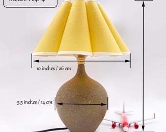 Handmade Ceramic Table Lamp with Yellow Petal Lampshade, Dimmable Light