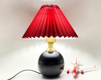 GDMES T055-7,Black Ceramic Table Lamp,Dark Red Fabric Lampshade,Perfect for Housewarming Decoration,11 Kinds of Color Lampshade,W10"XH13"