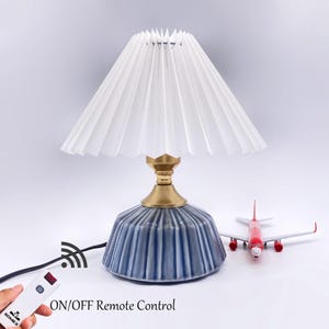 GDMES T050-W,Ceramic Table Lamp with White Fabric Lampshade,Decor Table Lamp,Bedside Table Lamp,Smart Desk Lamp,Nightstand Lamp,W9.4&quot; X H11&quot;