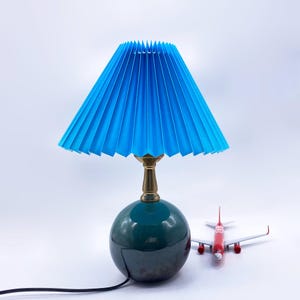 GDMES T037-24-BL,Blue Fabric Elegant Bedside Lamp,Ceramic Nightstand Lamp, Small Base Width 4.7”,Decorative table Lamp,Ceramic Desk Lamp