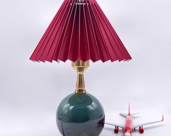 GDMES T037, Red Fabric and Ceramic Base Table Lamp, Small Base Width 4.7”, Room Bedside Lamp, Ceramic Nightstand Lamp, Decorative Desk Lamp