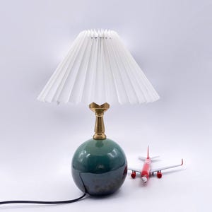 GDMES T037-24-W, White Fabric and Ceramic Nightstand Lamp, Small Base Width 4.7”, Bedside Ceramic Table Lamp, Room Table Lamp, Desk Lamp