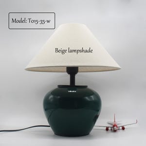 GDMES T015-35-B, Bedside Nightstand lamp, White or beige fabric Shade,Bedroom table lamp, Ceramic table lamp, Night lamp, Using worldwide