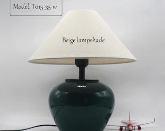 Handmade Ceramic Table Lamp with Fabric Shade, Bedside Nightstand Lamp