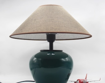 Lampada da tavolo in ceramica fatta a mano con paralume in tessuto, lampada da scrivania moderna
