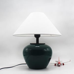 GDMES T015-35-W, Nightstand lamp, White or beige fabric lamp shade, Ceramic table lamp, Bedside table lamp, LED table lamp, Using worldwide