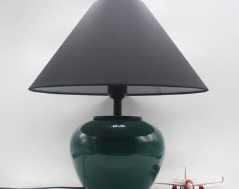 Dark Green Ceramic Table Lamp, Black Fabric Shade, 3-Color Light