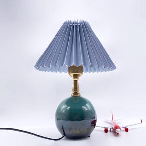 GDMES T037-24-G, Gray Fabric Table Lamp, Ceramic Nightstand Lamp,Small Base Width 4.7”,Ceramic Desk Lamp,Bedroom Table Lamp, Boho Table Lamp